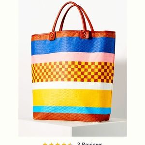 Anthropologie Checkered Stripe Tote Bag New with Tags